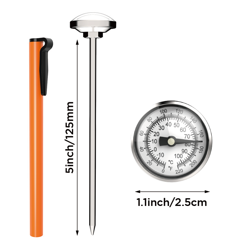 Instant Read Dial Pocket Thermometer Stainless Steel Meat Thermometer Food Cooking BBQ Glass Metal Household Kitchen Essential