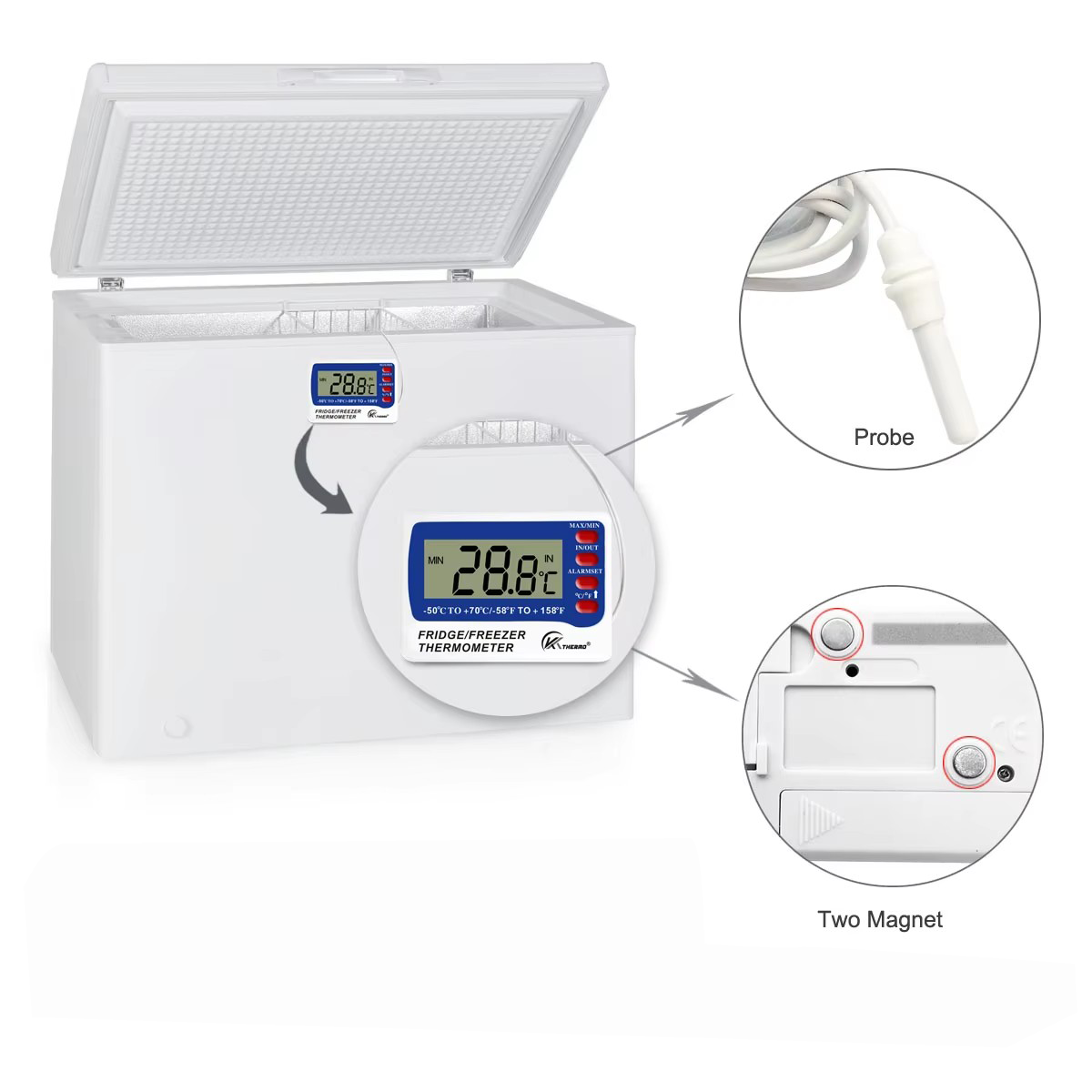 Hot Selling Digital Freezer Thermometer with Magnet Alarm Function Refrigerator Thermometer Digital Freezer Thermometer