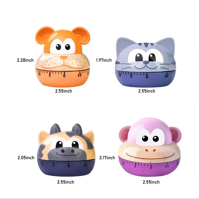 Cute Cartoon Style 60-Minute Mechanical Rotating Kitchen Timer Battery Powered for Home Desktop Decor